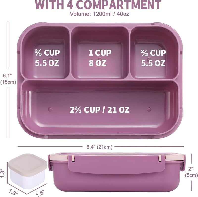 shell and turtle Bento Box Adult Lunch Box, Lunch Containers for Kids Girls Boys with 4 Compartments, Lunchable Food Container with Utensils, Sauce Jar, Muffin Liners, 40 Oz/5 Cup, Dark Purple - Image 2